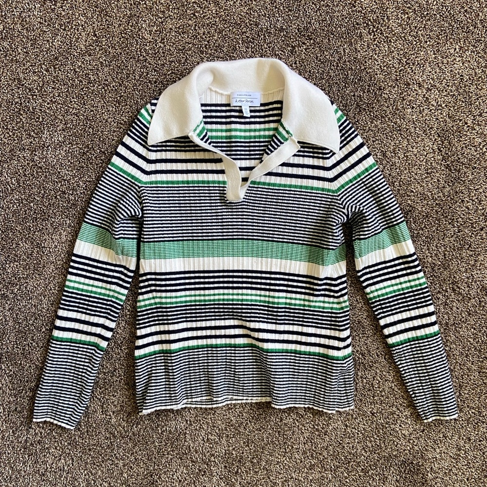 & Other Stories Sweater Women US M Green Striped Pullover Collared Wool Blend